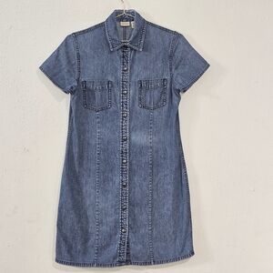 L.L. Bean Blue Cotton Shirt Dress Sz 6P Womens